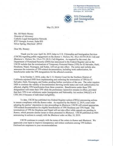 USCIS Response to CLINIC Recommendations Regarding TPS Implementation ...