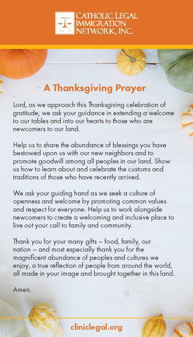 Thanksgiving Prayer Catholic Legal Immigration Network Inc Clinic
