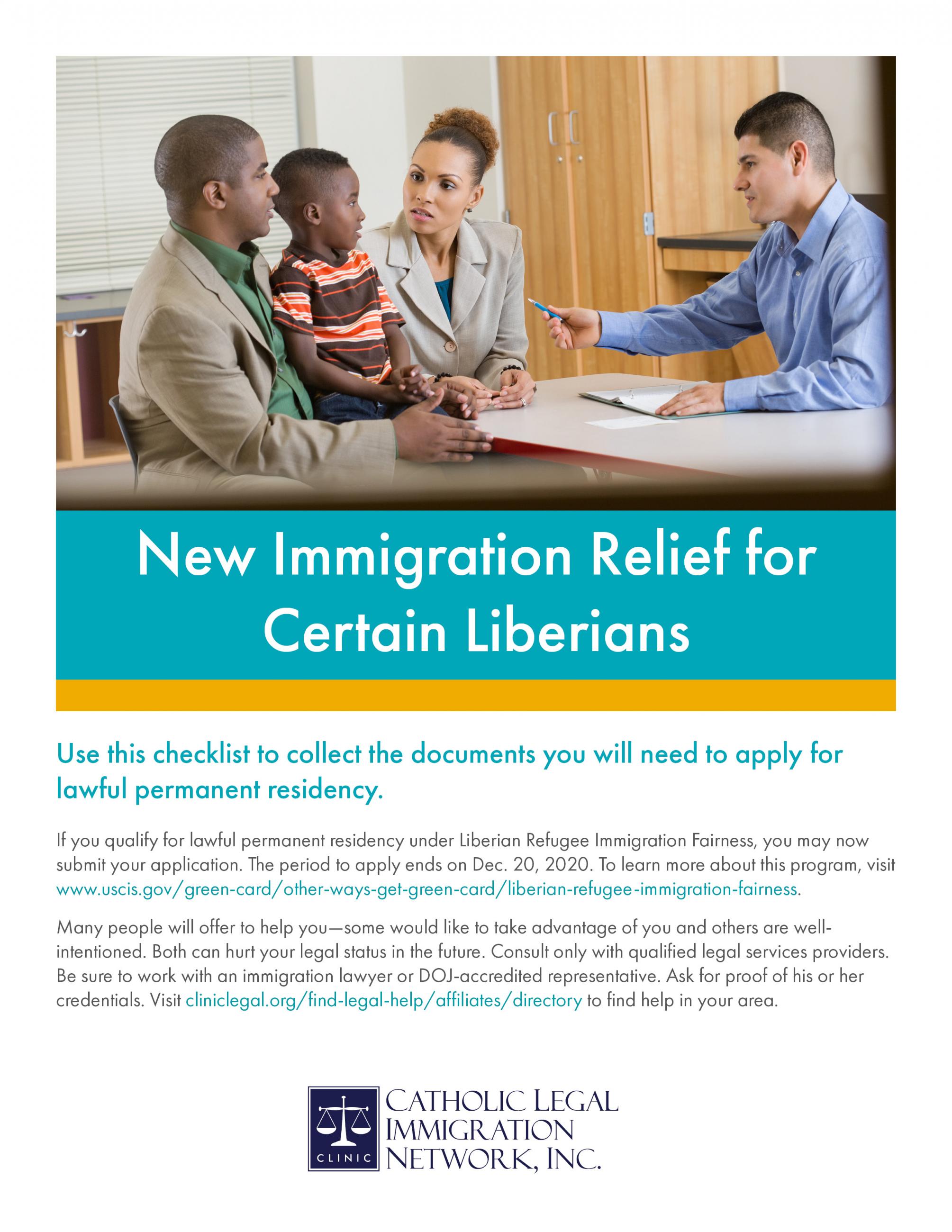 New Immigration Relief for Certain Liberians  Catholic Legal Immigration Network, Inc. (CLINIC)