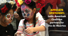 two children with face paint for Día de Muertos.